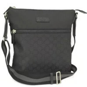 GUCCI Shoulder Bag Leather Canvas Black